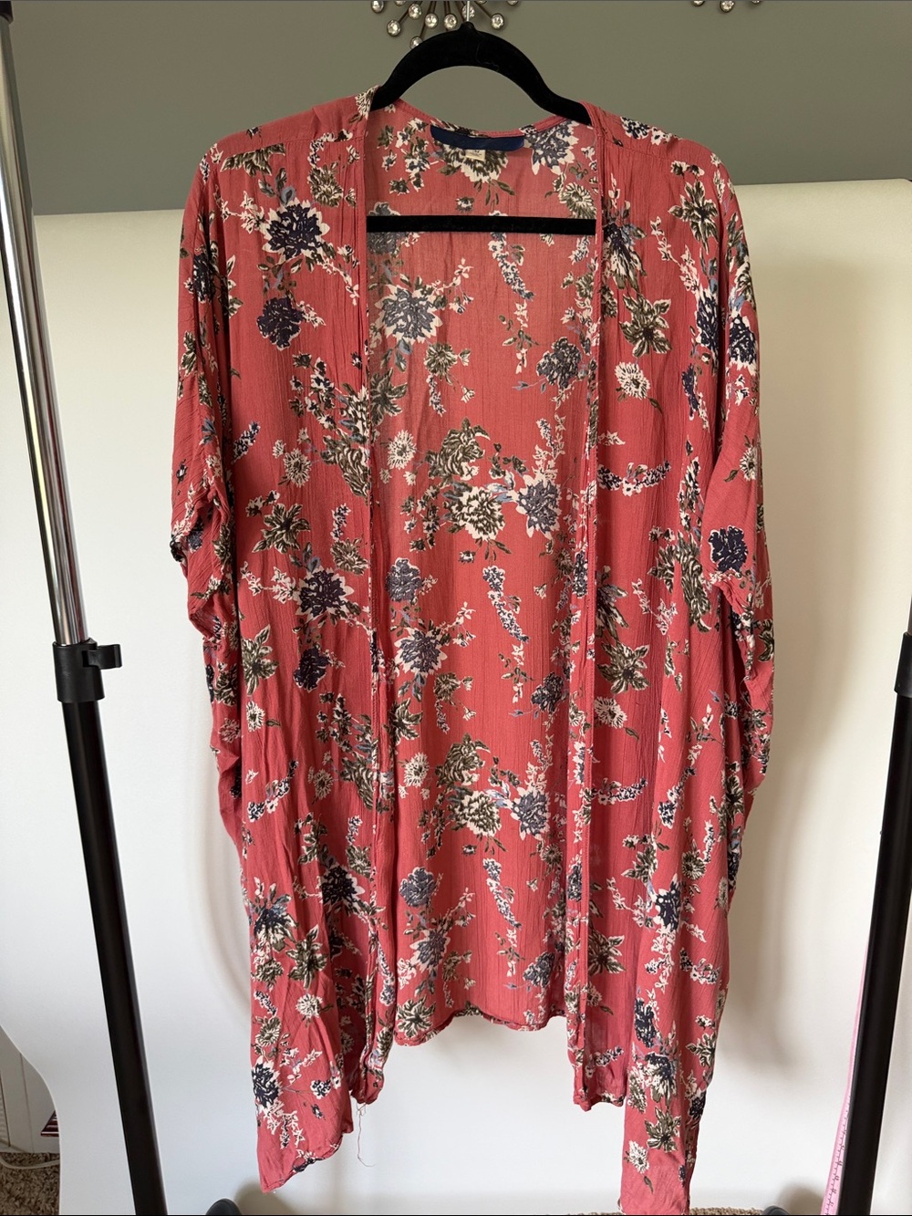 Floral Open Front Kimono Cardigan - Dusty Rose